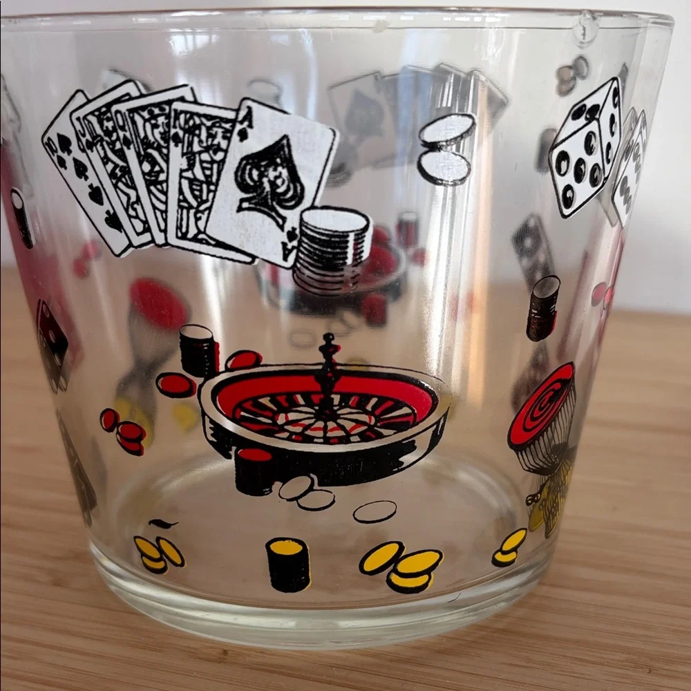Vintage Casino Gambling Hazel Atlas Ice Bucket MCM 1950's + Vegas Shot Glass